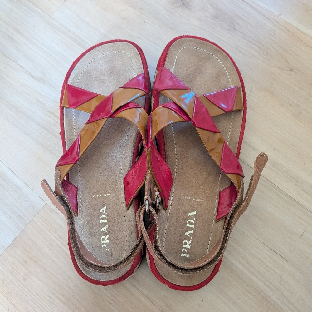 Prada Women's Red and Brown Sandals